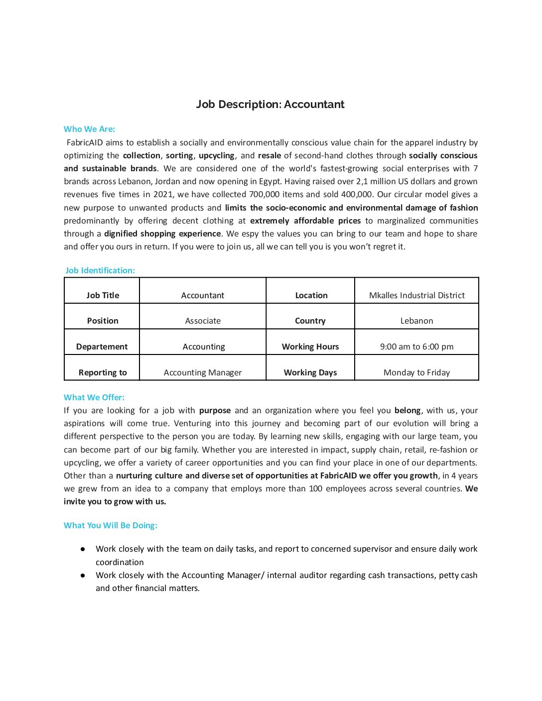 Accountant Job Description FabricAID